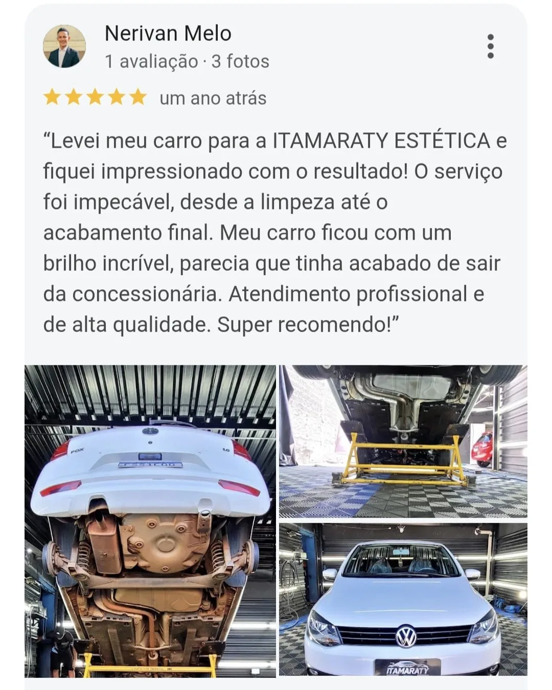 Print de avaliação de cliente no Google - Itamaraty Estética Automotiva