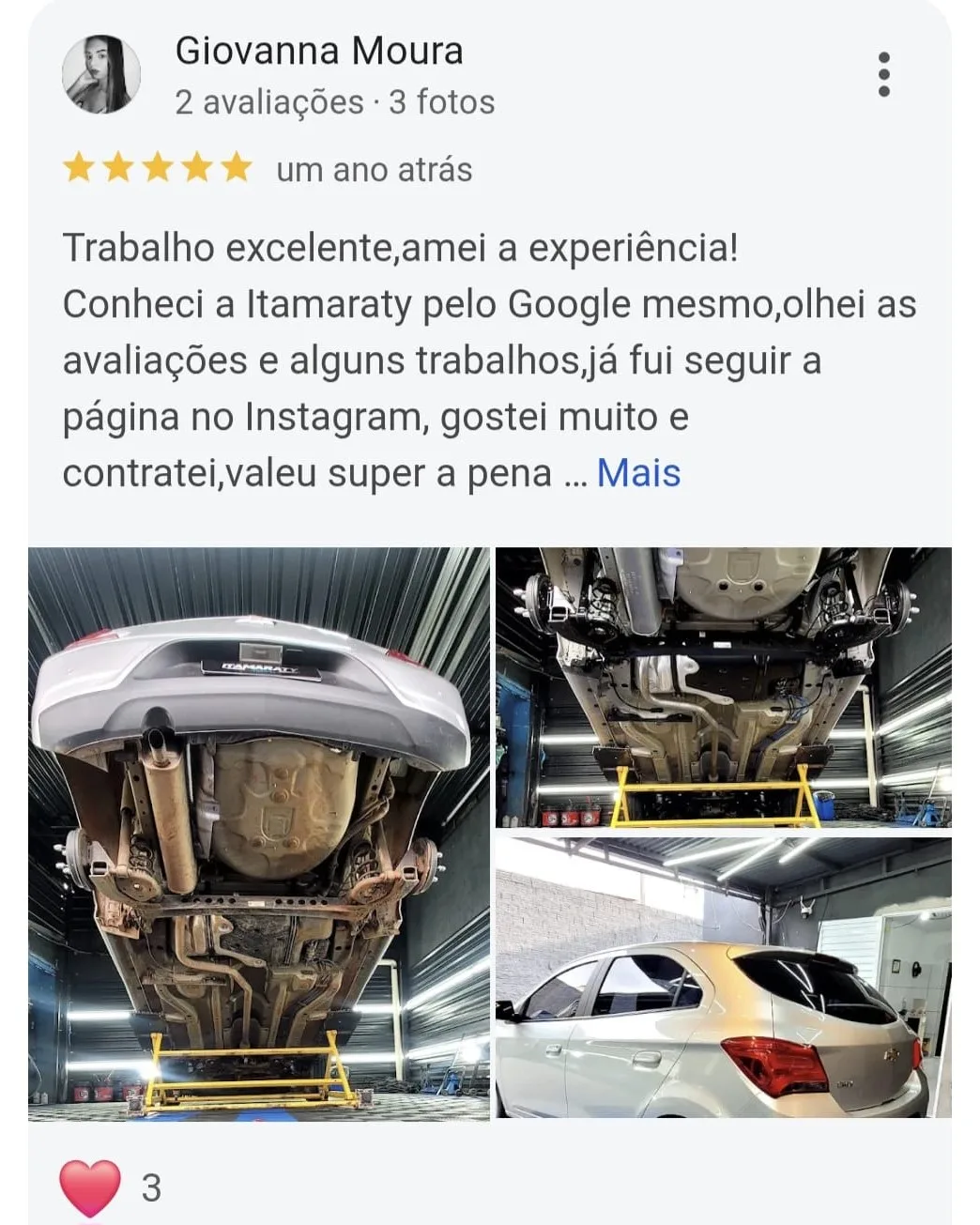 Print de avaliação de cliente no Google - Itamaraty Estética Automotiva
